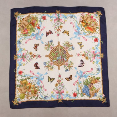 Vintage Gucci Scarf Nature Printed Silk Accornero Italy 1970s