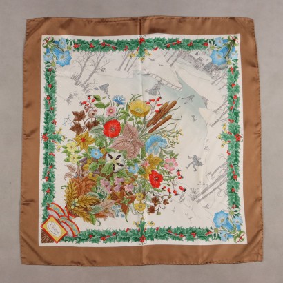 Vintage Gucci Scarf Silk Flower Winter Landscape Italy 1970s