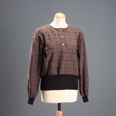 Capucine Blouse Vintage Wool with Print UK Size 14 Italy 1970s-1980s