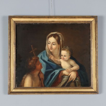Antique Painting Virgin Mary with Jesus and St. John XVII Century