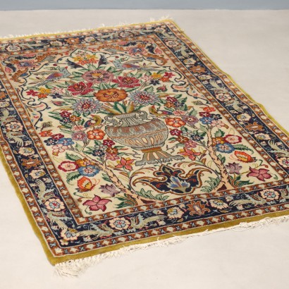 Antique Isfahan Carpet Cotton Extra-Thin Knot Handmade