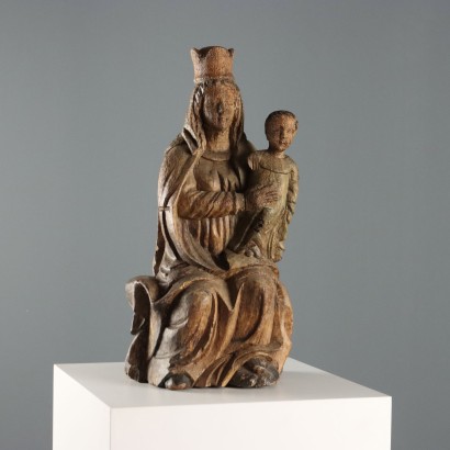 Antique Wooden Sculpture Virgin Mary Italy XIX Century
