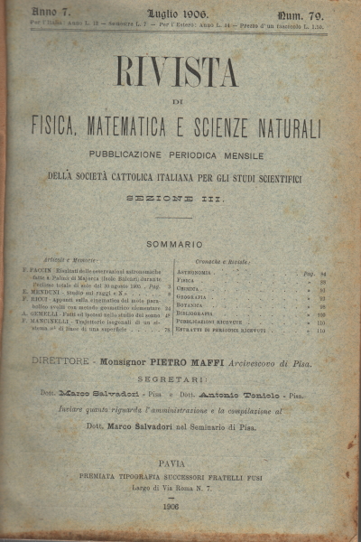 Rivista di fisica, matematica e scienze naturali