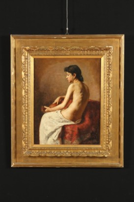 19. Jahrhundert Kunst, 800, 1800, spätes 19. Pier Celestino Gilardi (1837 – 1905), Portrait, Frau, nackte Frau, Krug, Krug, Ölgemälde, Öl auf Leinwand, #arte, #ottocento, #dimanoinmano