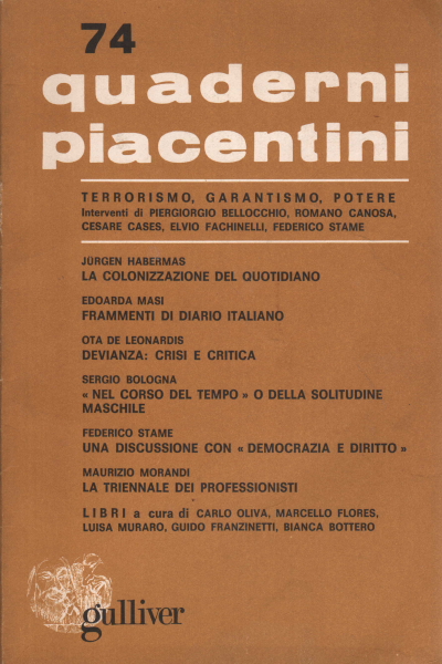 Quaderni piacentini, l'an XIX no. 74 avril 1980, AA.VV.