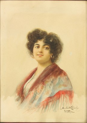 Umberto Zini (1878-1964), Ritratto di giovane donna con scialle