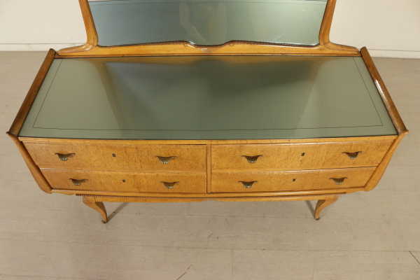 Chest Of Drawers With Mirror Burl Veneer Back Painted Glass