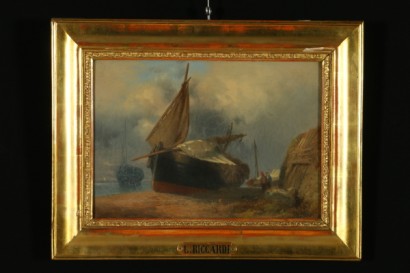 Luigi Riccardi (1808-1977), Barca a riva con figure