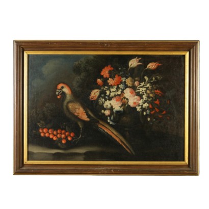 Stillleben blumen mit vogel, becca dell