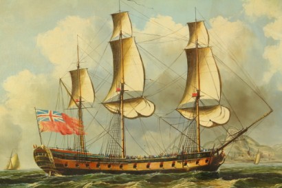 900 art, 20th-century art, marina, ships, warships, flags of English colony, English colonies, warships of the English colonies