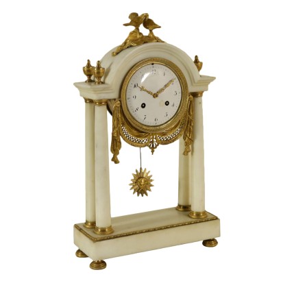 Table Clock Gilded Bronze Marble Italy Late 1700s-Early 1800s