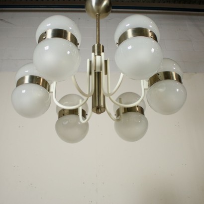 Chandelier Metal Aluminium Glass Vintage 1960s