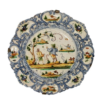 Decorative Plate with Blue Ornaments Italy First Half of 1900s