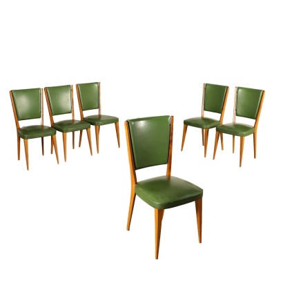 Suite de six Chaises Hêtre Mousse Similcuir Italie Années 60