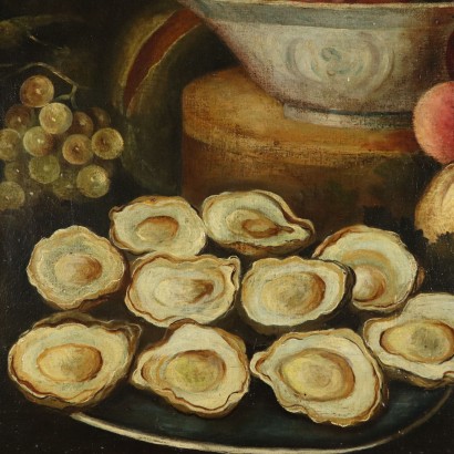 Still Life with Fruit and Oysters Painting 19th Century