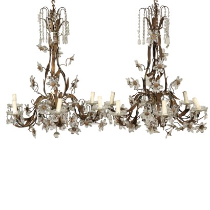 Pair of Chandeliers Glass Pendants Italy 20th Century