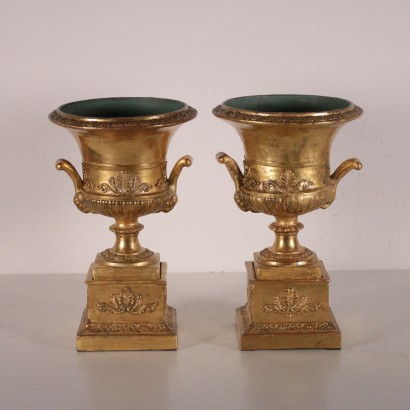 Pair of Vases Bourbon Restoration Gold Leaf Italy 19th Century