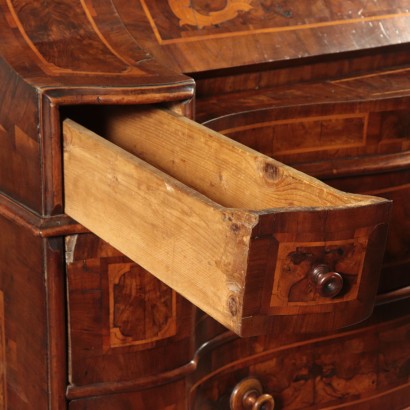 Inlaid Drop-Leaf Secretaire FirWalnut Slab Veneer Italy 18th Century