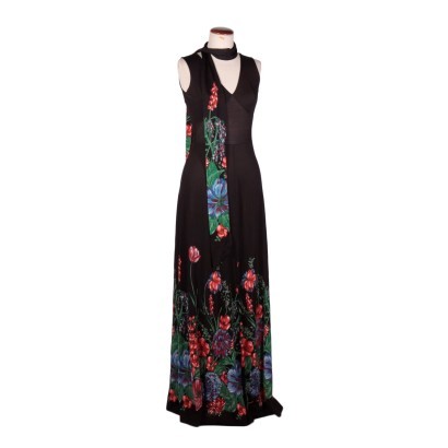 Robe Longue en Tissu à Fleurs Taille 4 Italie Années 1970