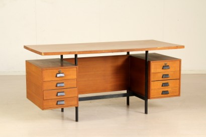 modernariato, scrivania modernariato, scrivania anni 50, scrivania anni 60, scrivania con cassetti, legno e teak, piano in formica