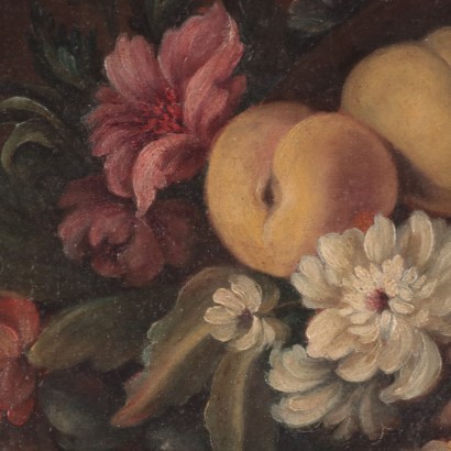 Coppia di nature morte con frutta e fiori