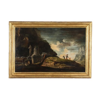 Paysage avec Ruines Huile sur Toile - France XVII-XVIII Siècle