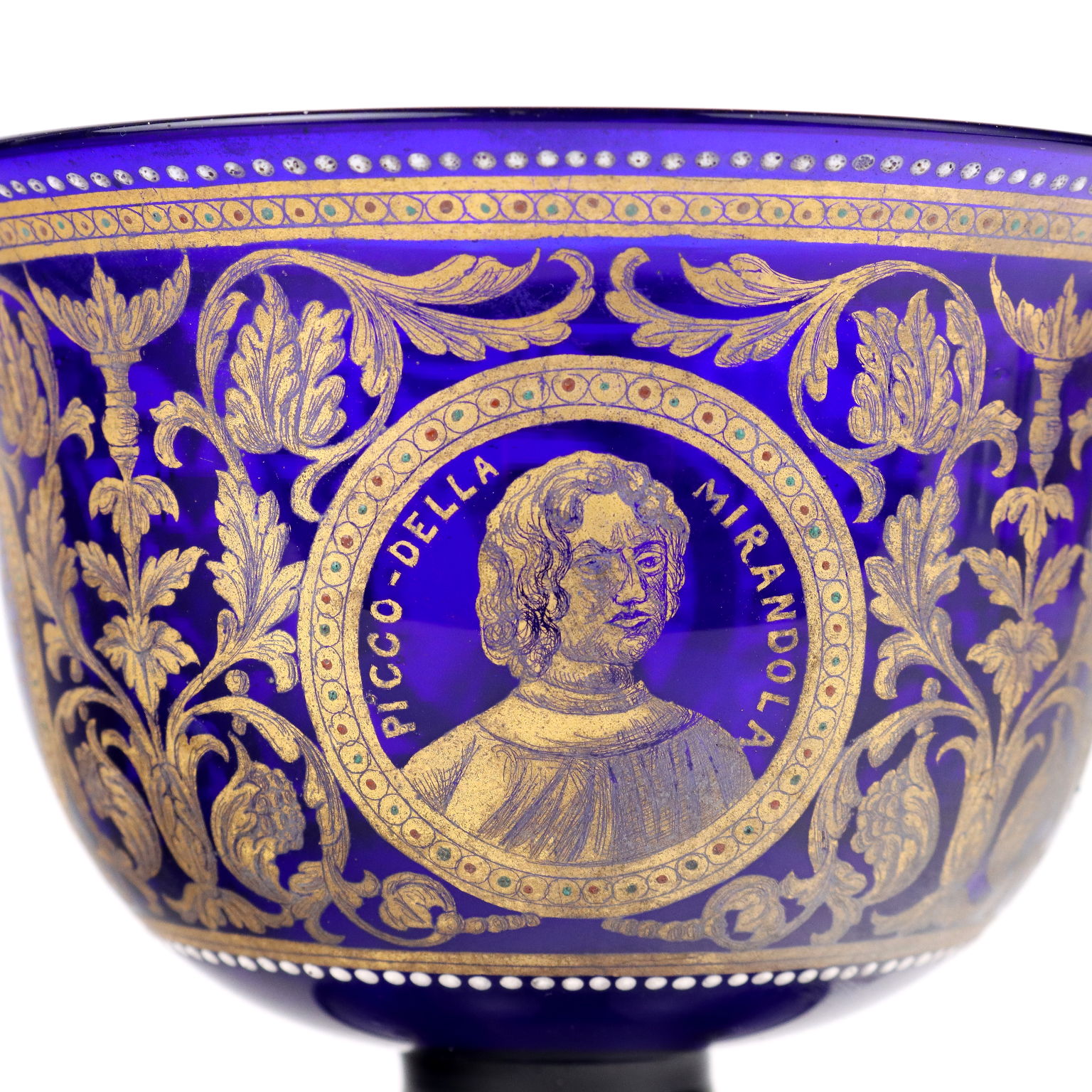 Coppa Nuziale Antica Vetro soffiato Blu Murano Italia '800 Decori oro