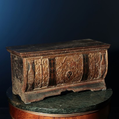 Small Gilded Box Engraved and Painted Wood Venice Italy XVI C.