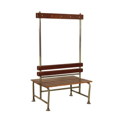 Banc de Vestiaire Vintage Bois Métal Italie des Années 1960