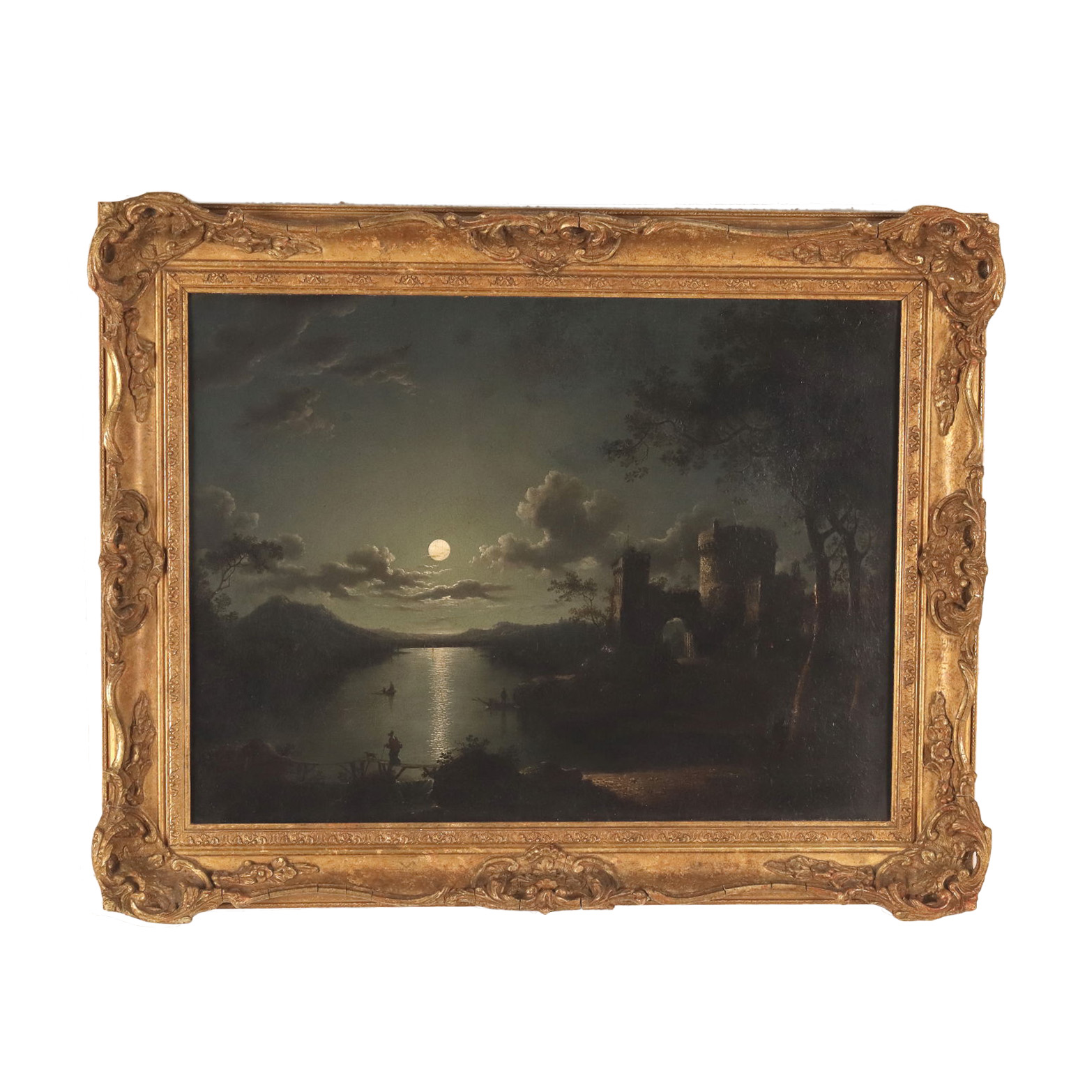 Paesaggio Notturno Olio su tela del XIX secolo, Arte, Ottocento