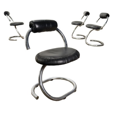 Groupe de 4 Chaises Cobra G. Stoppino Cuir Italie Années 1960-1970