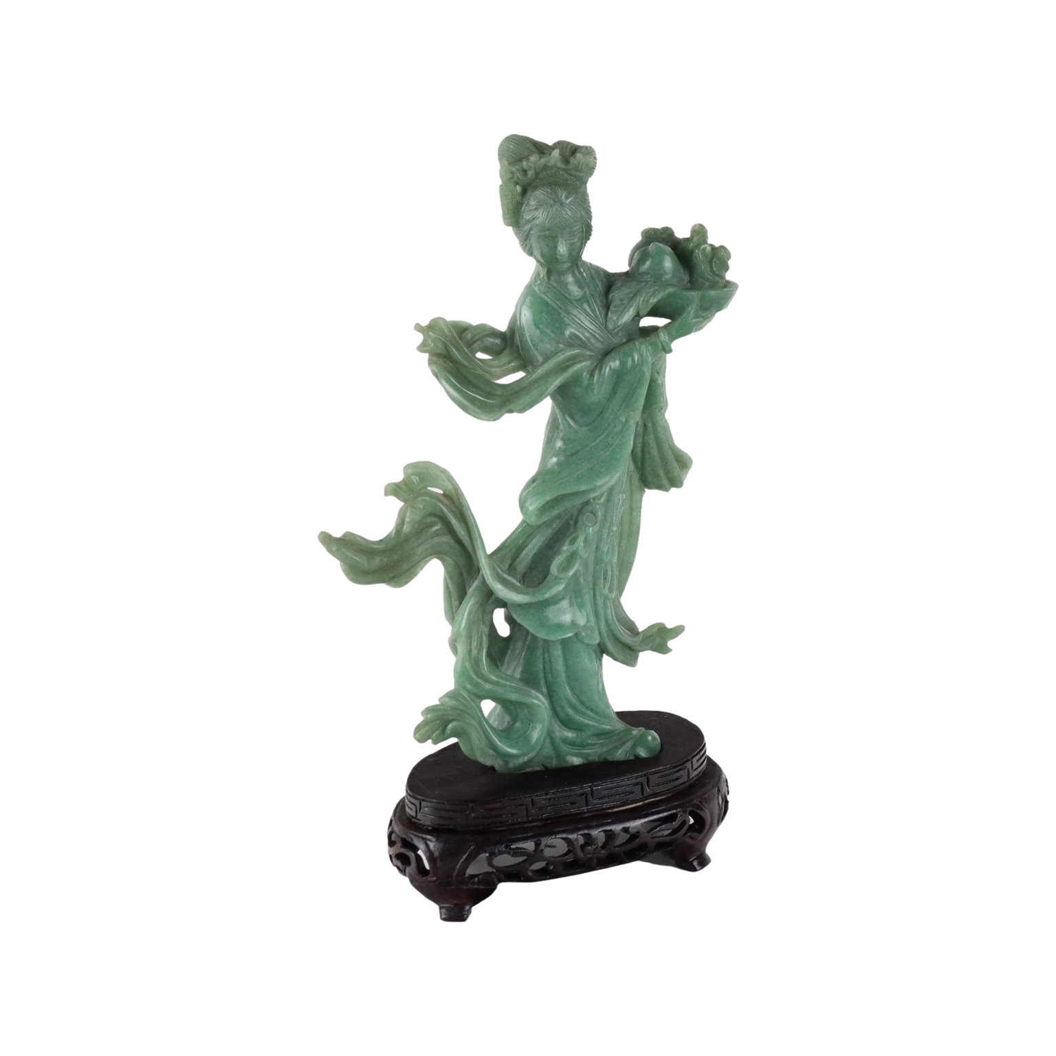 Scultura He Xiangu in Steatite Verde | Antiquariato Sculture antiche