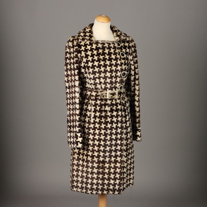 Vintage Elegant Coat Printed Fur Size 10 Italy 1970s