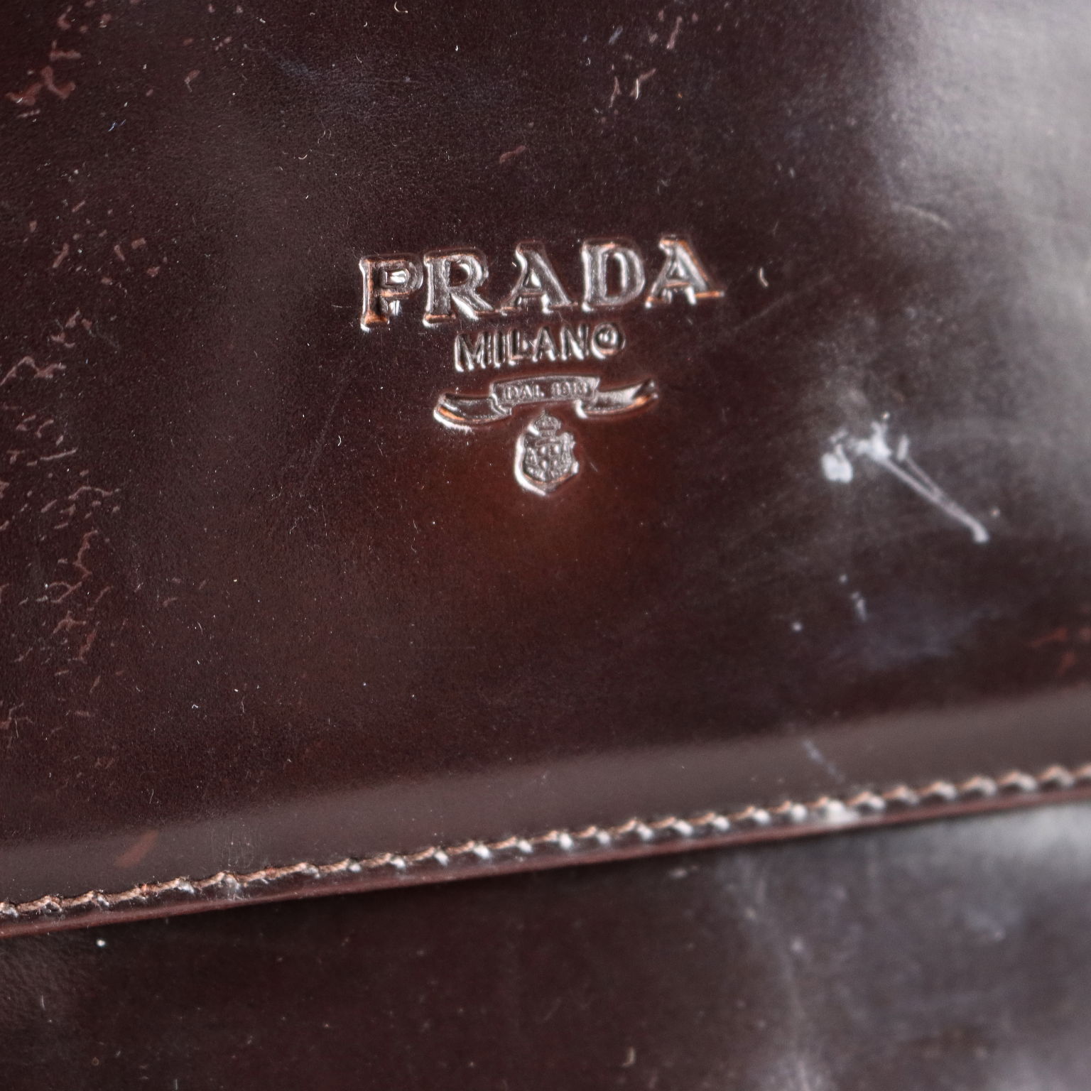 Vintage Prada Bag Brown Leather with Pocket Italy