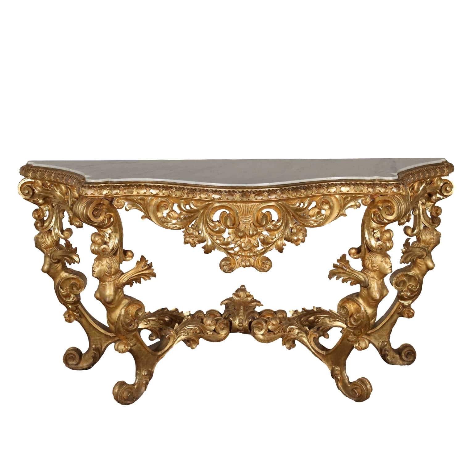 Console Ancien en Style Néo-Baroque Bois Marbre XIXe Siècle