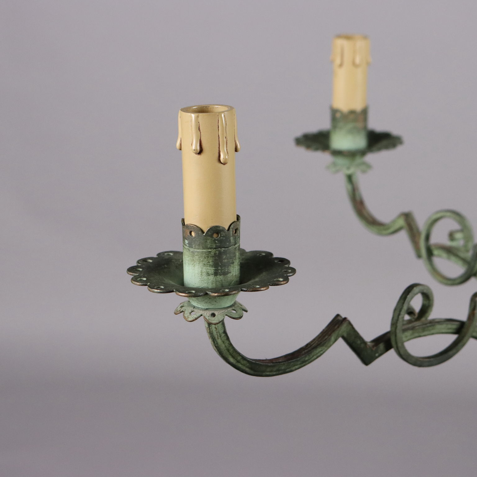 Antique Art Nouveau Chandelier Painted Brass Italy XIX-XX Century