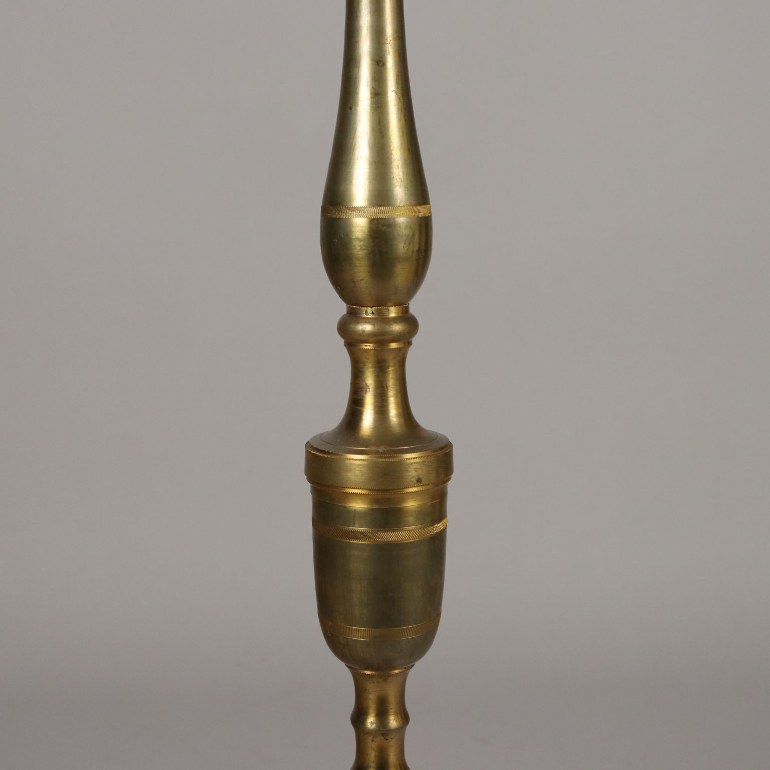 Antique Floor Lamp Brass Fabric Lampshade Italy XIX Century