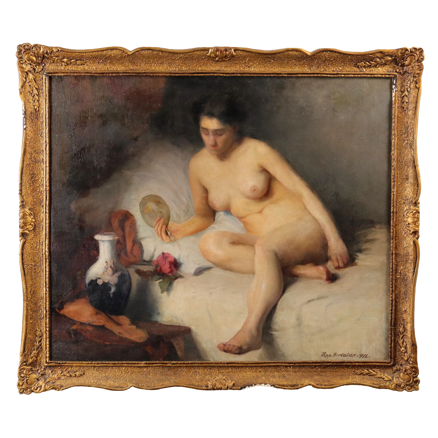 Modern Painting by Papp Bertalan Oil on Canvas Female Nude 1912