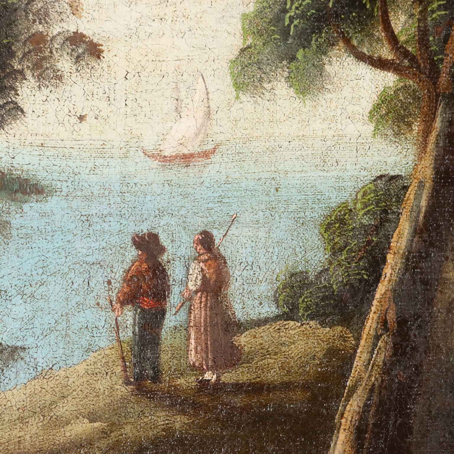 Antique Painting Landscape and Figures Oil on Canvas '700-'800
