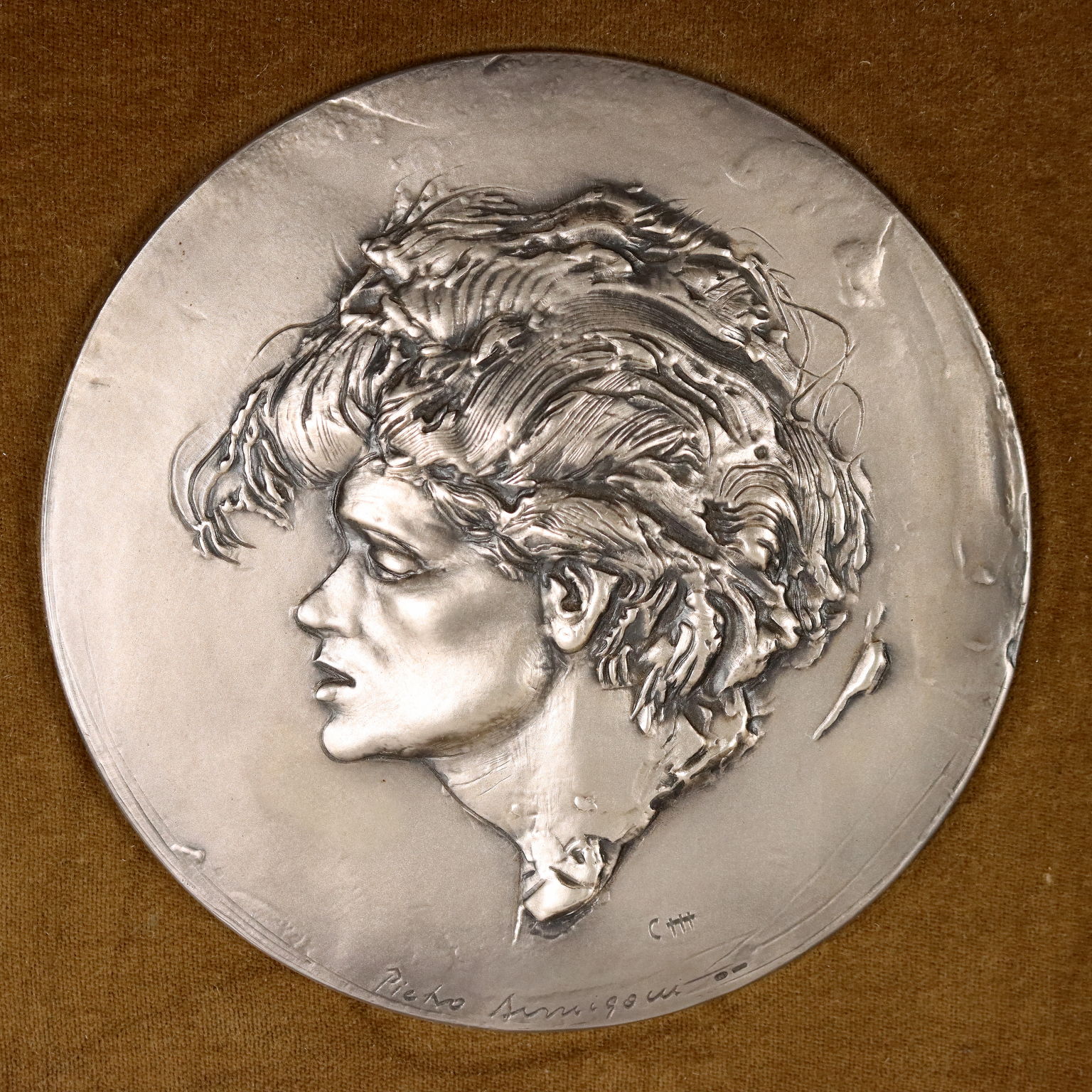 Vintage Bas-Relief aus Silber 925 P. Annigoni Italien der 60er-70er Jahre