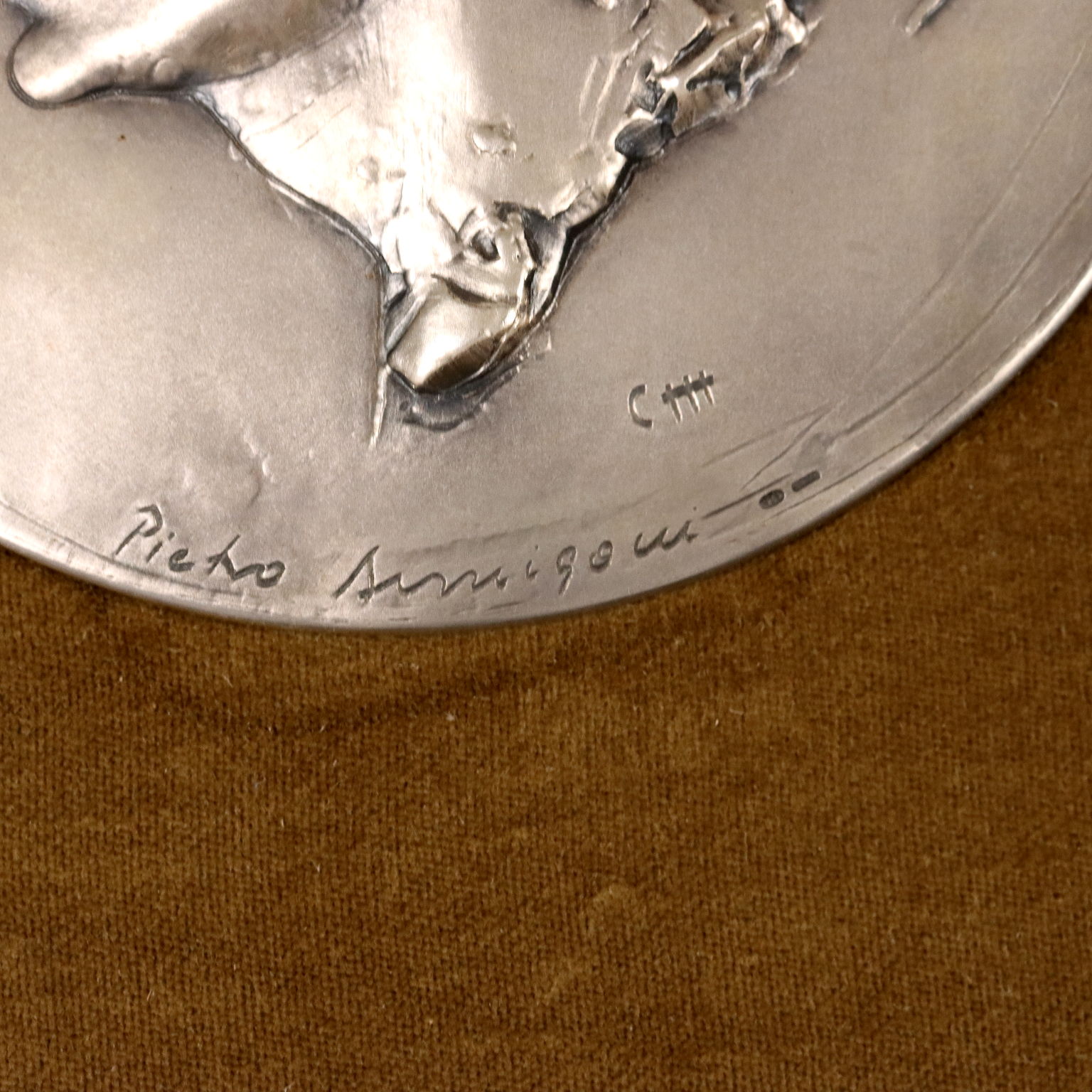 Vintage Bas-Relief aus Silber 925 P. Annigoni Italien der 60er-70er Jahre