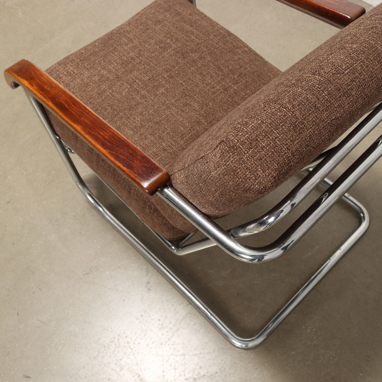 Vintage 1930s-40s Rationalist Armchair Wood Fabric Metal