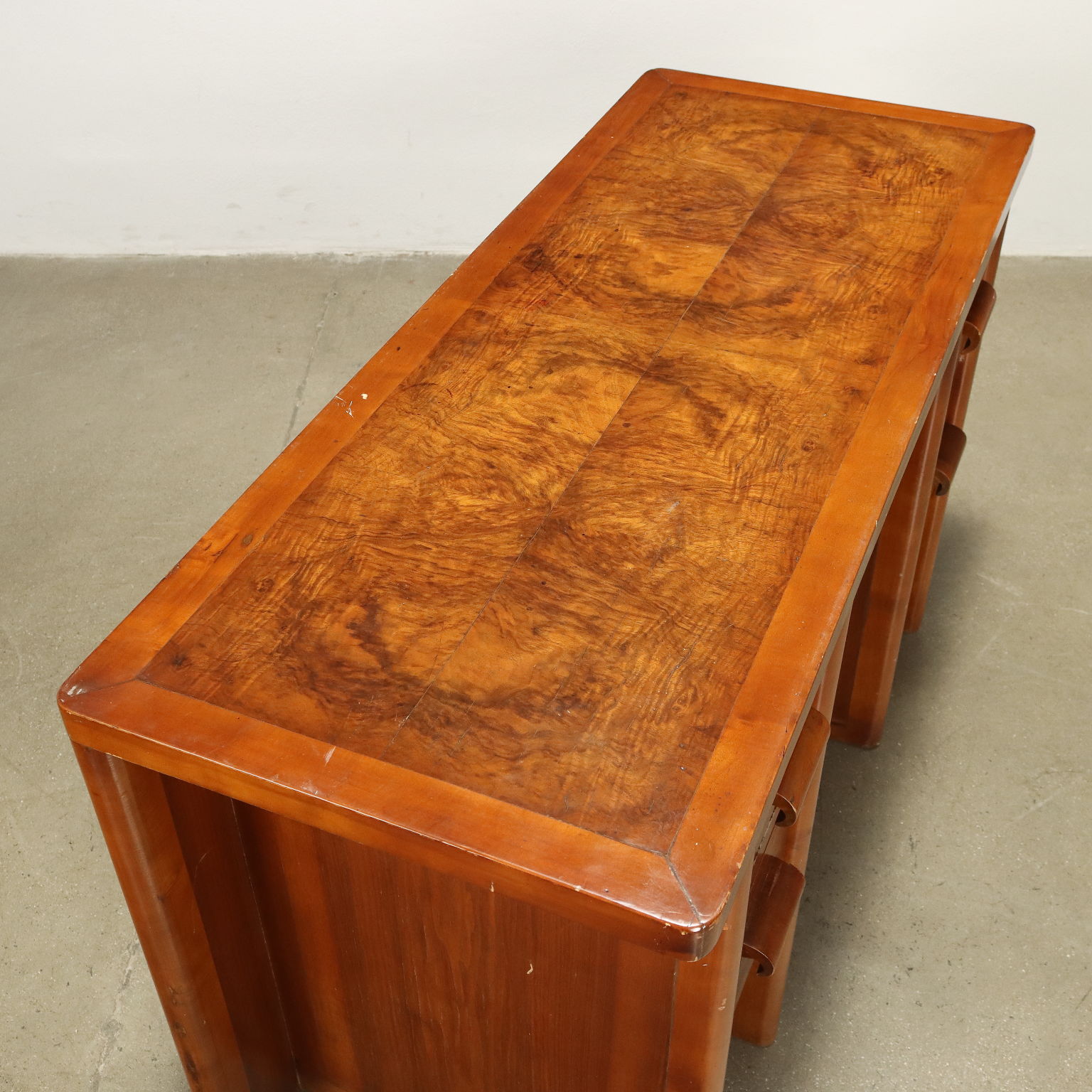 Vintage 1940s Desk with Side Drawers Walnut Italy